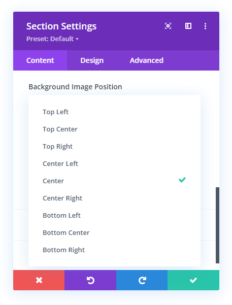 Divi responsive background image position settings