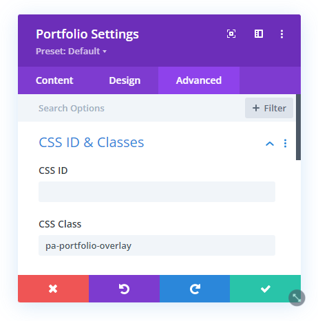 add custom CSS class to the Divi Portfolio module