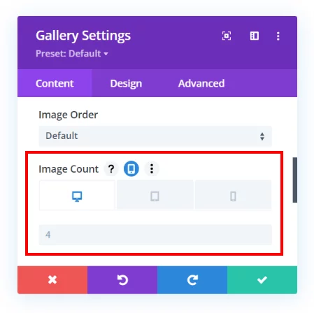Set the Gallery module image count for Desktop, Tablet, and Phone with the Divi Responsive Helper Set the Gallery module image count for Desktop Tablet and Phone with the Divi Responsive Helper