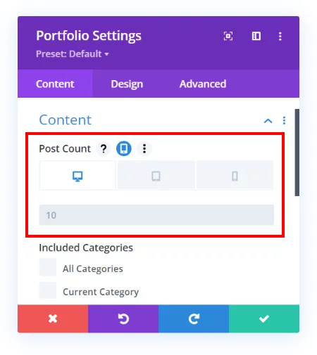 Set the Portfolio modules project count for Desktop, Tablet, and Phone with the Divi Responsive Helper Set the Portfolio modules project count for Desktop Tablet and Phone with the Divi Responsive Helper
