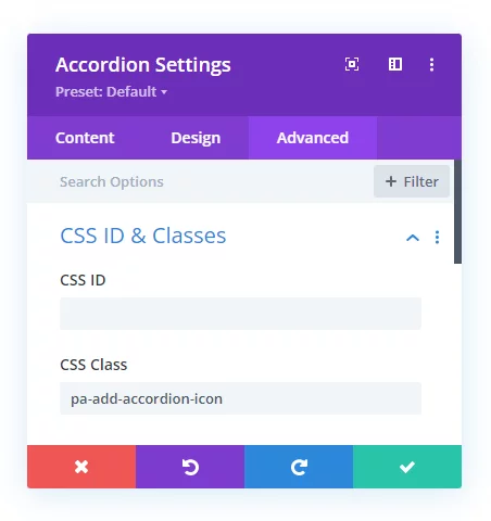 add a custom class to add an icon to the open Divi accordion module