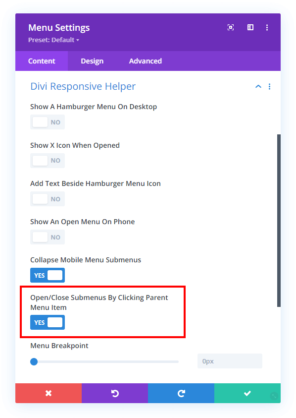open and close submenus by clicking parent menu item setting Divi Responsive Helper 2.2 open and close submenus by clicking parent menu item setting Divi Responsive Helper 2.2