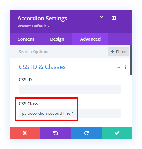 add custom CSS class for adding a second line subitle text to the Divi Accordion module