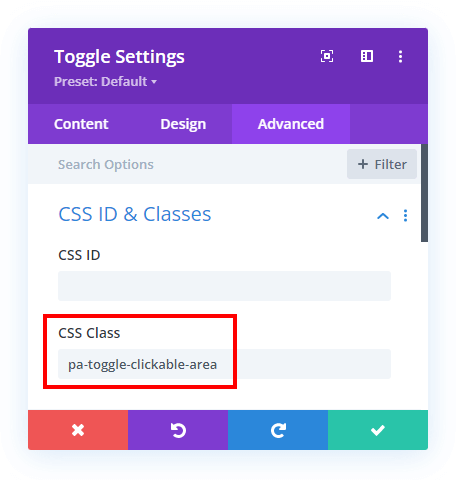 increase the clickable area of the Divi Toggle module