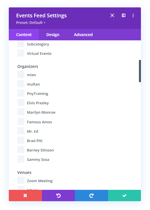 Custom Events Selection Setting In the Divi Events Calendar Plugin by Pee Aye Creative