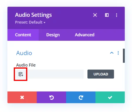 dynamic content icon in the Divi Audio module with the Divi Dynamic Helper plugin