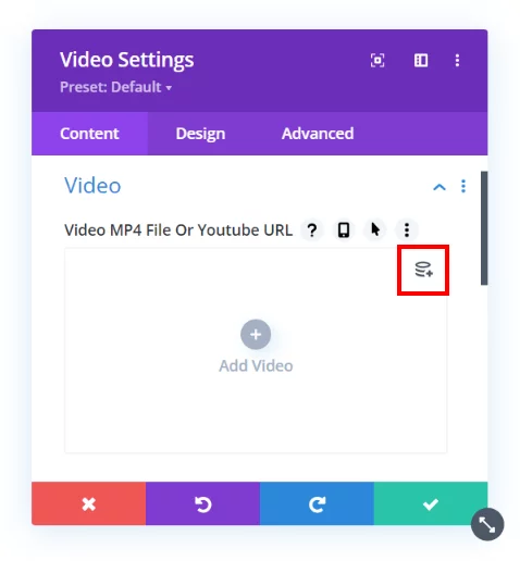 dynamic content icon in the Divi Video module with the Divi Dynamic Helper plugin