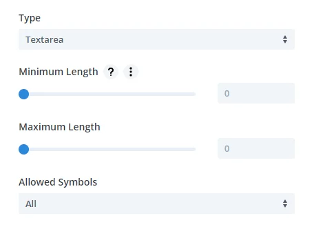 message textarea field validation settings in the Divi Contact Form plugin