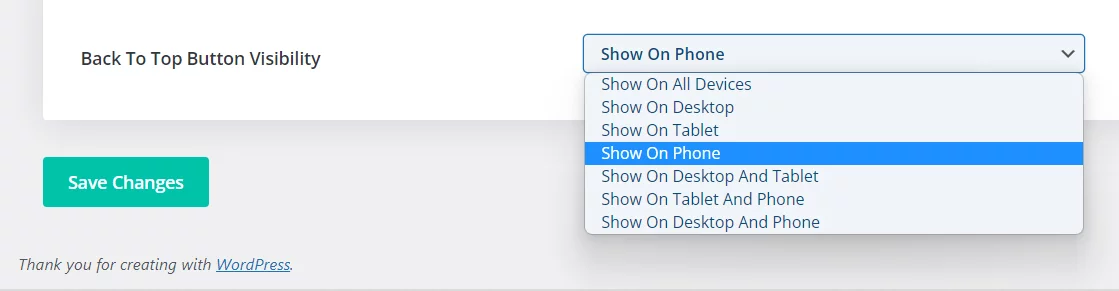 Back to top button visibility options per device in the Divi Responsive Helper plugin Back to top button visibility options per device in the Divi Responsive Helper plugin