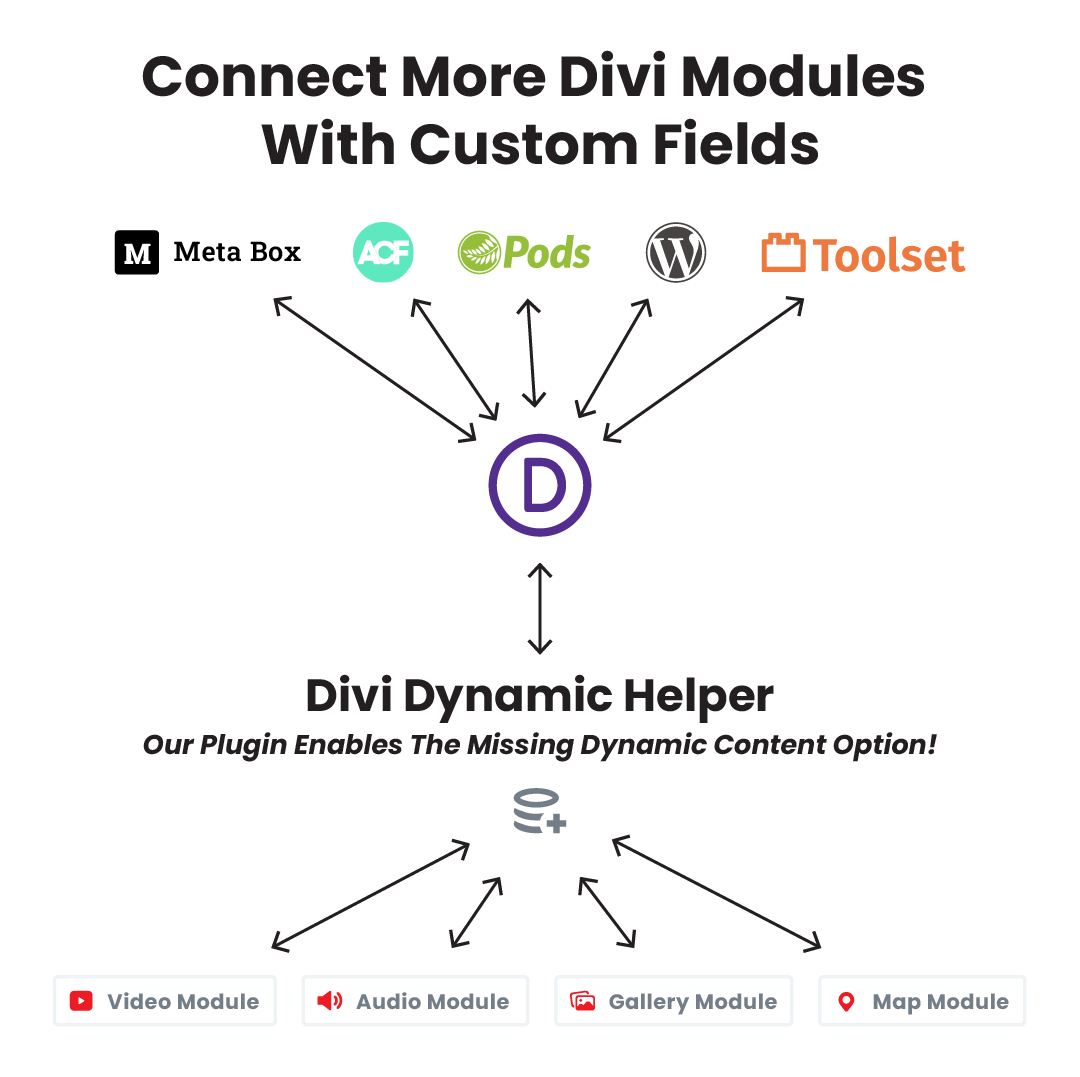 Connect More Divi Modules With Custom Fields with Divi Dynamic Helper Plugin Infographic