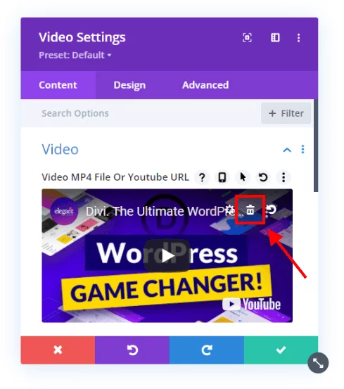 delete the default video in the Divi Video module with the Divi Dynamic Helper plugin