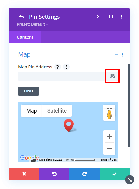 dynamic content icon in the Divi Map module pins with the Divi Dynamic Helper plugin
