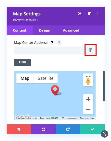 dynamic content icon in the Divi Map module with the Divi Dynamic Helper plugin