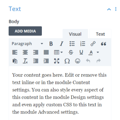 normal Divi text editor Visual tab without any issues