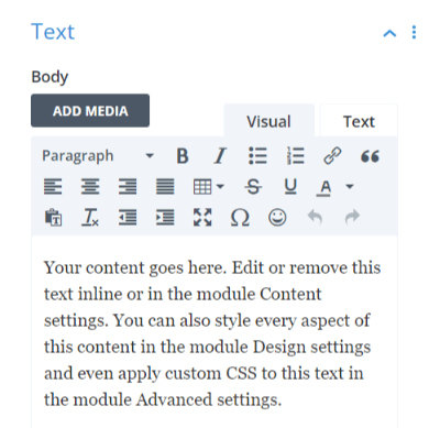 normal Divi text editor Visual tab without any issues normal Divi text editor Visual tab without any issues