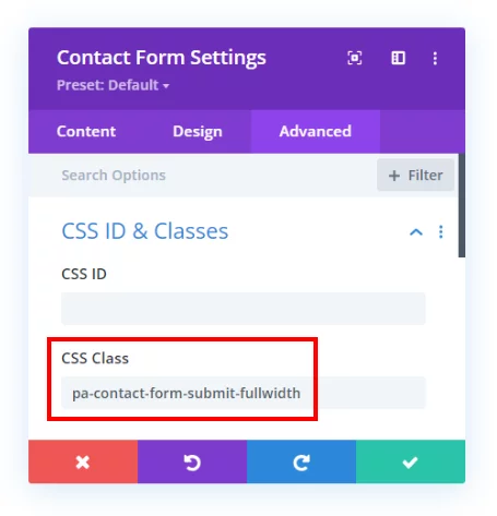 add the CSS class to the Divi Contact form to make the button fullwdith