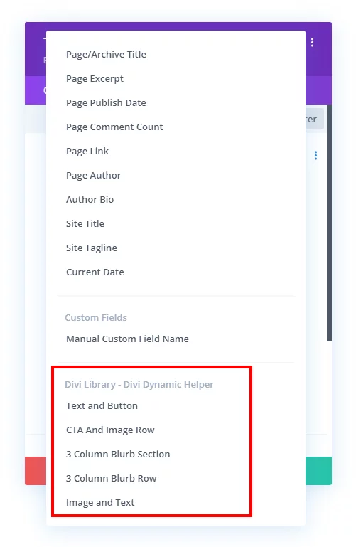 Divi Library support without shortcodes for Divi dynamic content using the Divi Dynamic Helper plugin