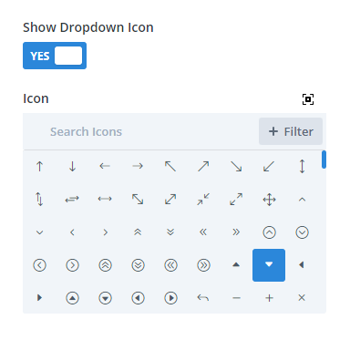 show dropdown icon in Events Filter module In the Divi Events Calendar Plugin by Pee Aye Creative