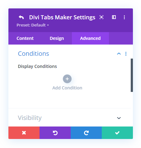 display conditions for each tab in the Divi Tabs Maker plugin