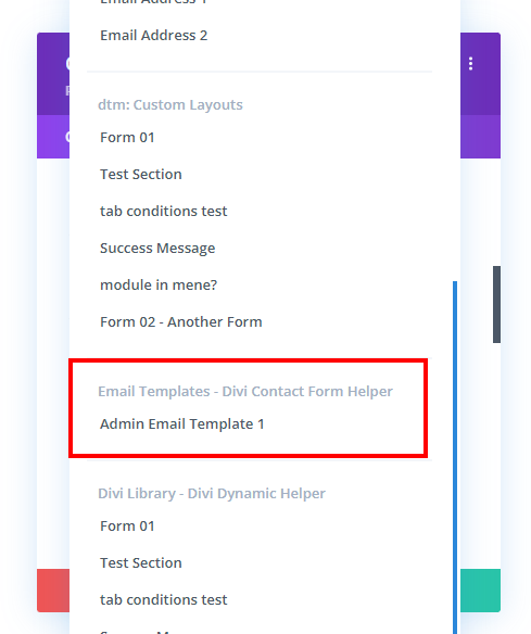 email templates feature in the Divi Contact Form module