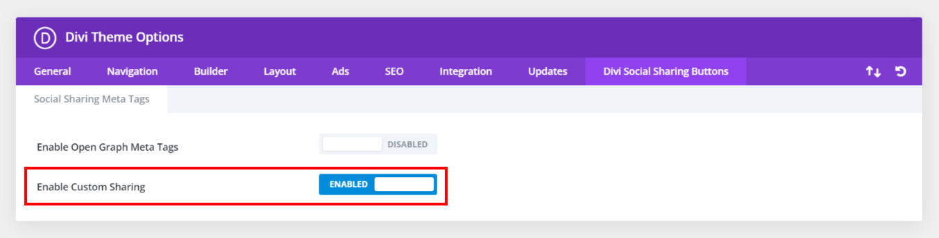 enable custom sharing option in the Divi Social Sharing Buttons module