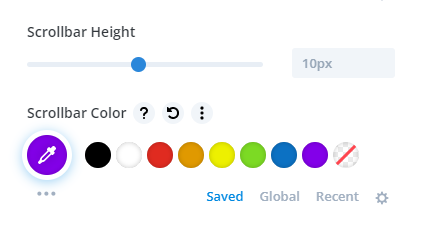 horizontal inline tabs scrollbar height and color design settings in the Divi Tabs Maker plugin