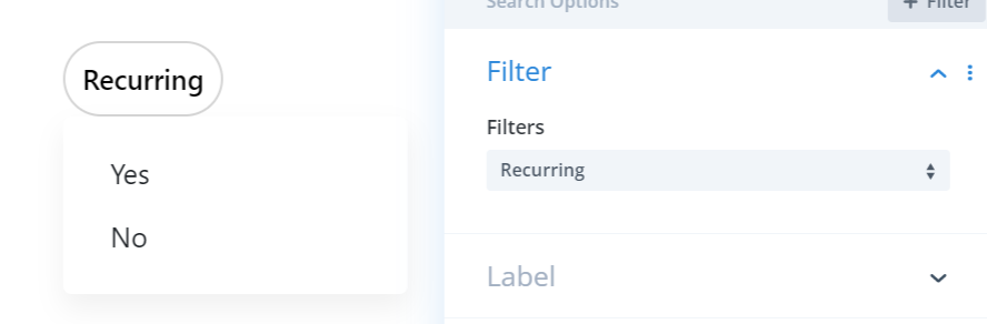 recurring events filter setting in the Events Filter module Divi Events Calendar Plugin by Pee Aye Creative