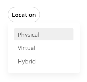updated location phsycal virtual hybrid events filter setting in the Events Filter module Divi Events Calendar Plugin by Pee Aye Creative