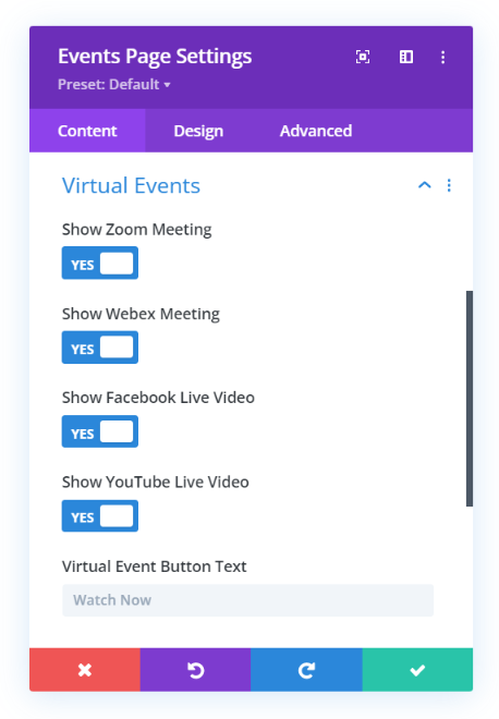 virtual events support in the Events Page module of Divi Events Calendar virtual events support in the Events Page module of Divi Events Calendar