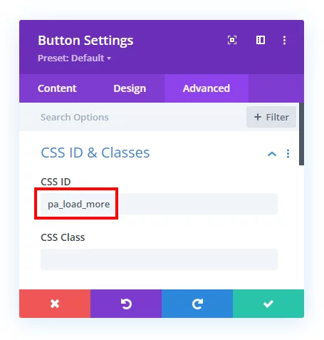 add CSS ID for a load more button to the Divi Blog module