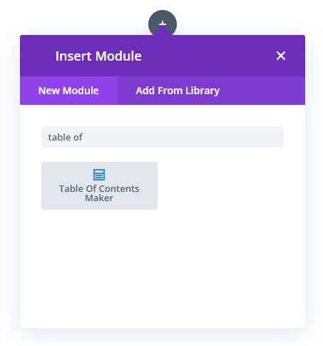 adding the Divi Table of Contents Maker module to the layout