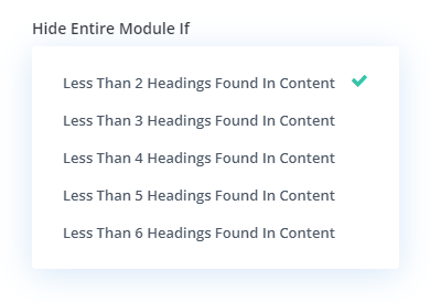 conditiona logic hide entire module if settings in the Divi Table of Contents Maker module plugin by Pee Aye Creative