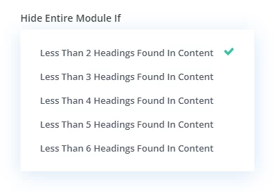 conditiona logic hide entire module if settings in the Divi Table of Contents Maker module plugin by Pee-Aye Creative conditiona logic hide entire module if settings in the Divi Table of Contents Maker module plugin by Pee Aye Creative