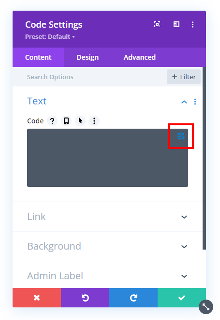dynamic content icon in the Divi Code module with the Divi Dynamic Helper plugin