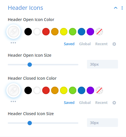 header icons settings in the Divi Table of Contents Maker module plugin by Pee Aye Creative