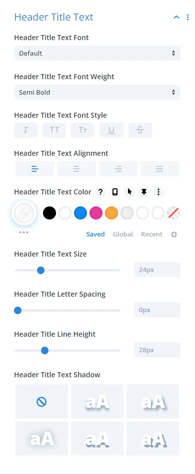 header title text settings in the Divi Table of Contents Maker module plugin by Pee Aye Creative