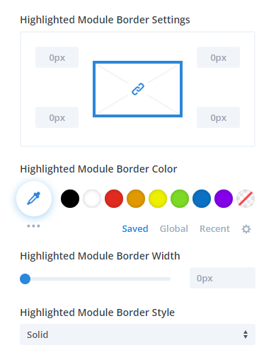 highlighted module border settings in the Divi Carousel Maker plugin