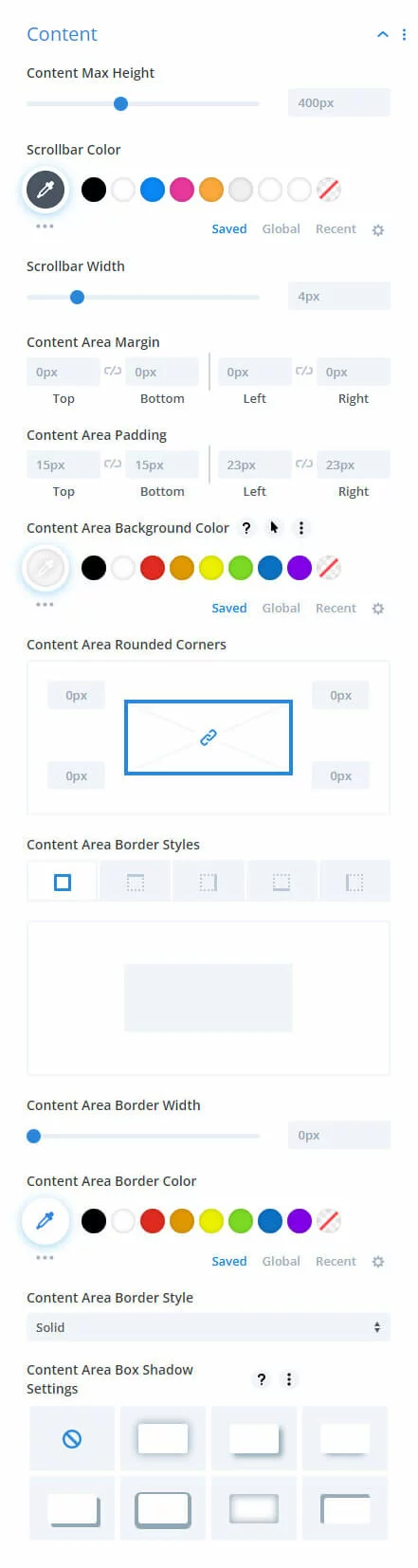 content area settings in the Divi Table of Contents Maker module plugin by Pee-Aye Creative 1.0.2 content area settings in the Divi Table of Contents Maker module plugin by Pee Aye Creative 1.0.2