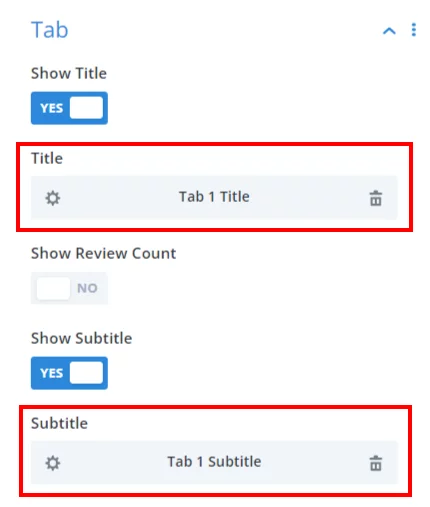 dynamic content title and subtitle text settings in the Divi Tabs Maker plugin