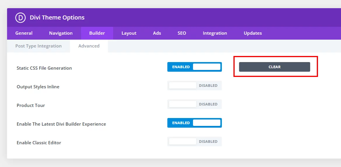 Divi table of contents maker not showing clear Divi cache