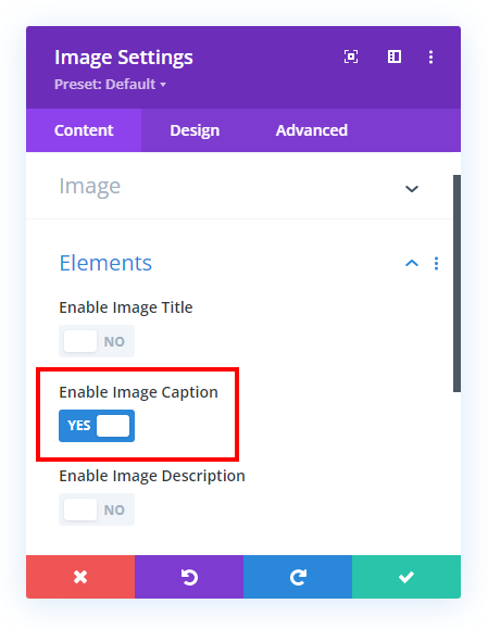 how to show the image caption in Divi