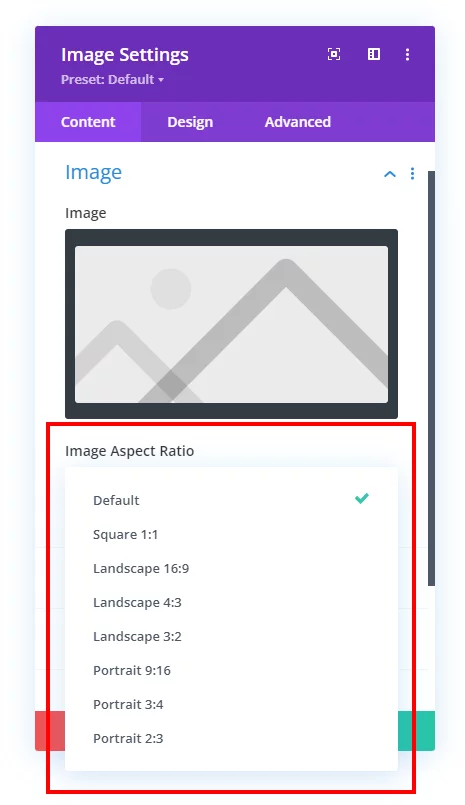 image aspect ratio setting in the Divi Image Helper plugin 1