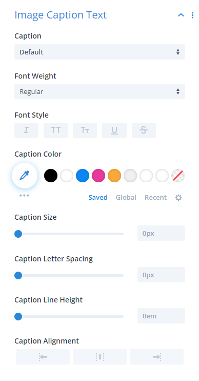 image caption text design settings in the Divi Image Helper plugin