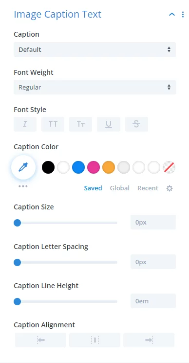 image caption text design settings in the Divi Image Helper plugin image caption text design settings in the Divi Image Helper plugin