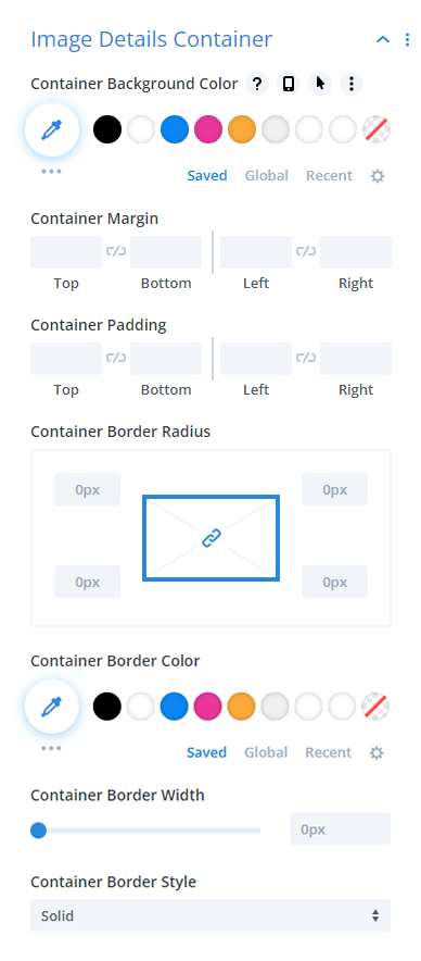 image details container design settings in the Divi Image Helper plugin