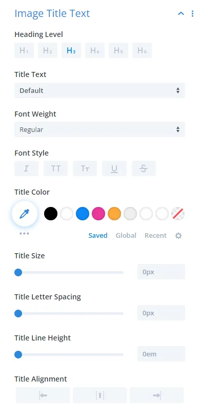 image title text design settings in the Divi Image Helper plugin