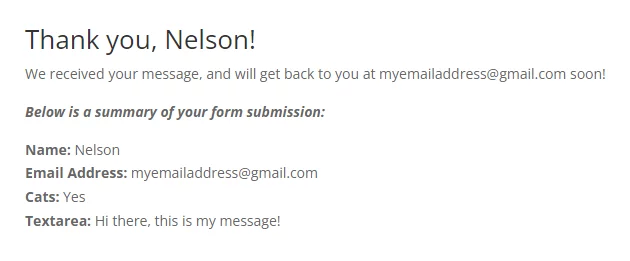 success message summary using merge tags in the Divi Contact Form Helper plugin