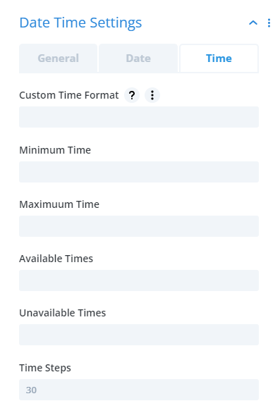 time picker settings in the Divi Contact Form Helper plugin