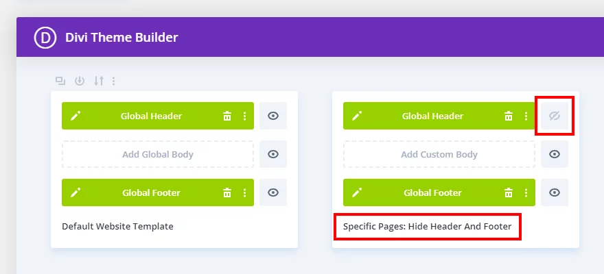 how to hide Divi header or footer Theme Builder template on specfici page