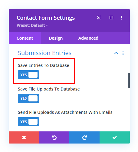 save file uploads to database setting in Divi Contact Form Helper plugin